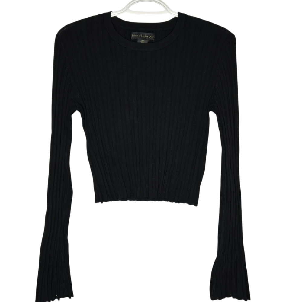 House of Harlow 1960 Black Ribbed Crop Top Bell Sleeve Witchy Whimsigoth Goth S